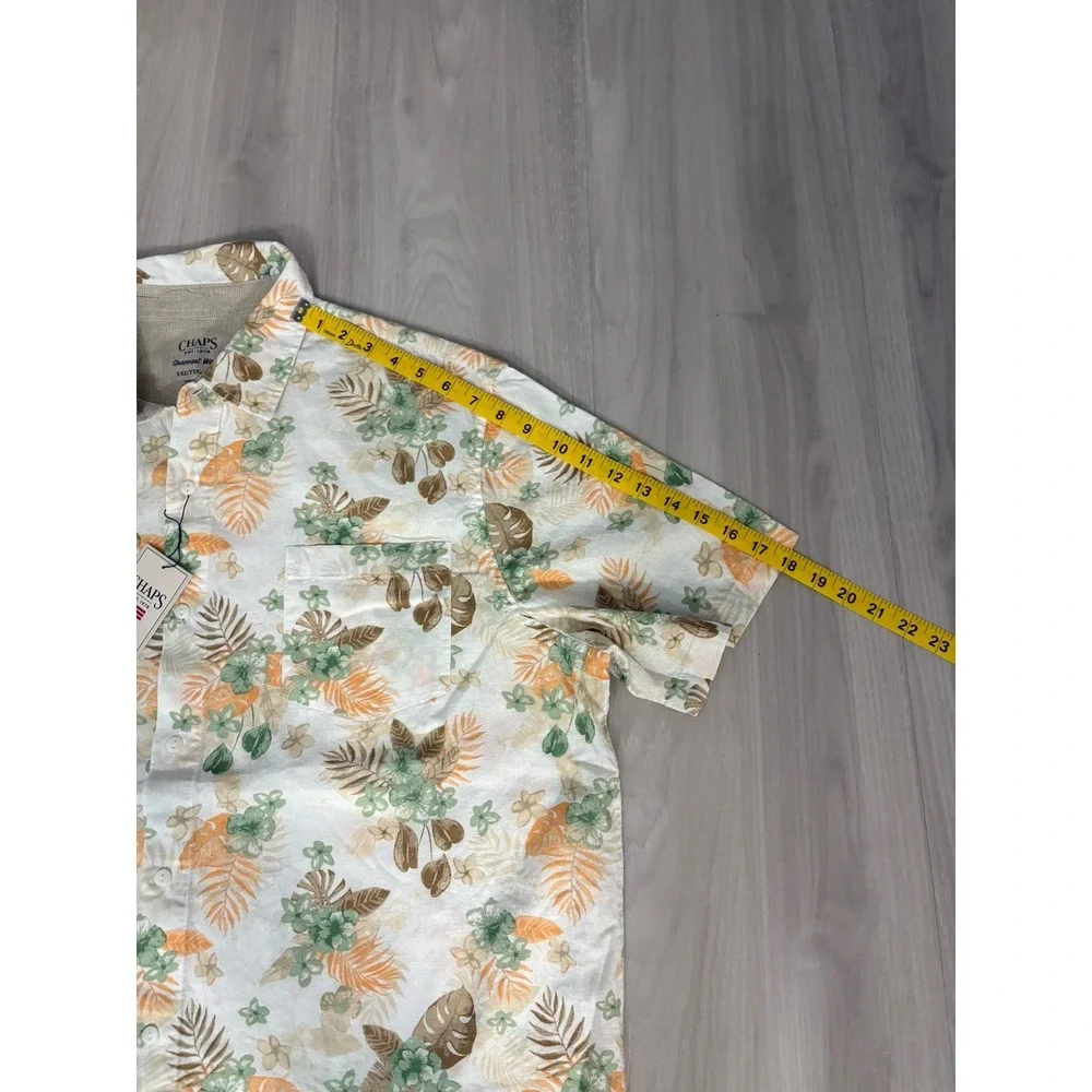 Chaps Mens Shirt Seacoast Wash Floral Palm Button Down Green Orange XXL NWT
